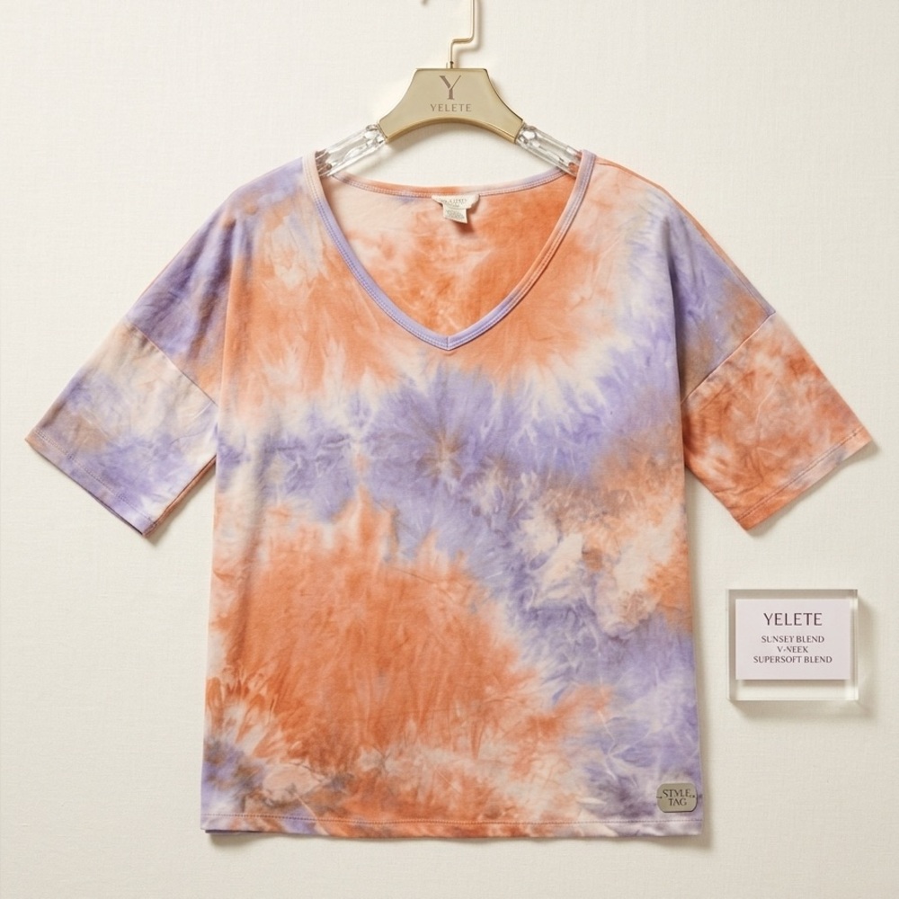 Yelete Sunset tie dye v-neck short sleeve shirt size Large